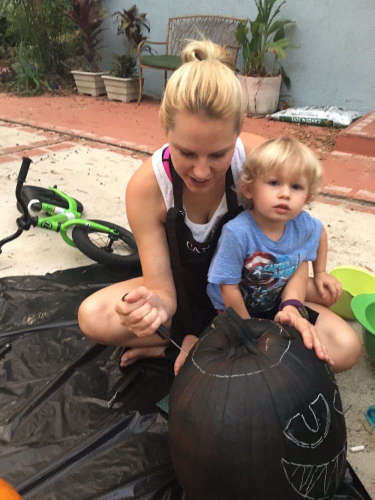 carving pumpkin with toddler