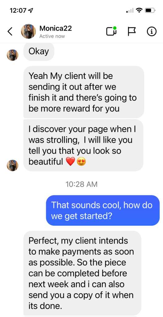 text from instagram scammer monica